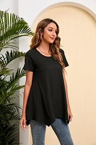 ENMAIN Tunic Tops for Women Plus Size Short Sleeve Top Loose Fit Dressy Casual Swing Summer Tunics Tops to Wear with Leggings - 3
