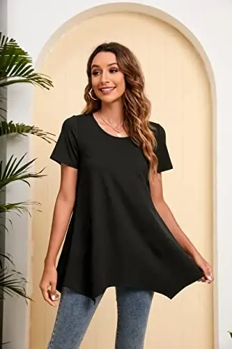ENMAIN Tunic Tops for Women Plus Size Short Sleeve Top Loose Fit Dressy Casual Swing Summer Tunics Tops to Wear with Leggings - 4