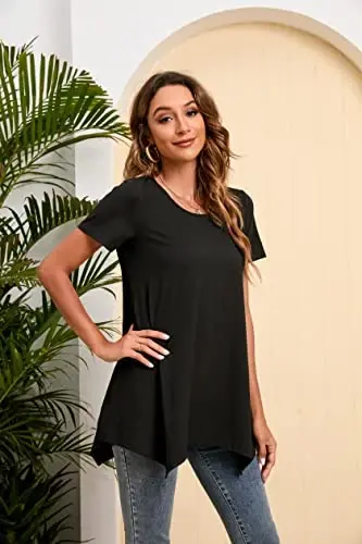 ENMAIN Tunic Tops for Women Plus Size Short Sleeve Top Loose Fit Dressy Casual Swing Summer Tunics Tops to Wear with Leggings - 5