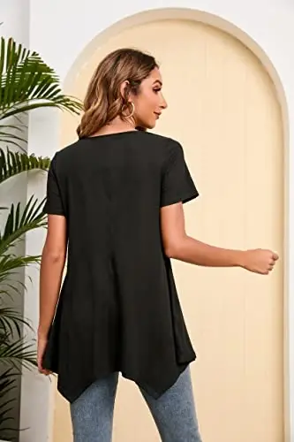 ENMAIN Tunic Tops for Women Plus Size Short Sleeve Top Loose Fit Dressy Casual Swing Summer Tunics Tops to Wear with Leggings - 6