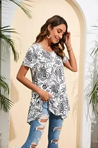 ENMAIN Tunic Tops for Women Plus Size Short Sleeve Top Loose Fit Dressy Casual Swing Summer Tunics Tops to Wear with Leggings - 5