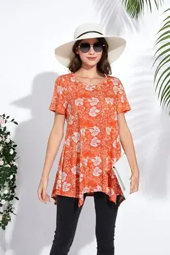 ENMAIN Tunic Tops for Women Plus Size Short Sleeve Top Loose Fit Dressy Casual Swing Summer Tunics Tops to Wear with Leggings - 3