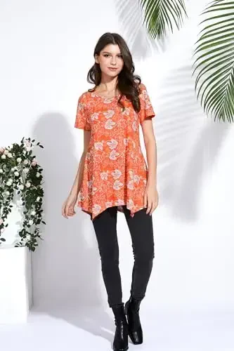 ENMAIN Tunic Tops for Women Plus Size Short Sleeve Top Loose Fit Dressy Casual Swing Summer Tunics Tops to Wear with Leggings - 6