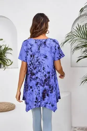 ENMAIN Tunic Tops for Women Plus Size Short Sleeve Top Loose Fit Dressy Casual Swing Summer Tunics Tops to Wear with Leggings - 6