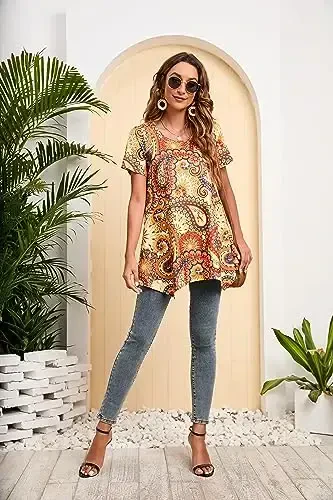 ENMAIN Tunic Tops for Women Plus Size Short Sleeve Top Loose Fit Dressy Casual Swing Summer Tunics Tops to Wear with Leggings - 4