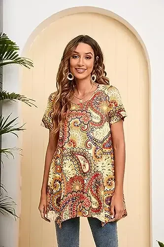 ENMAIN Tunic Tops for Women Plus Size Short Sleeve Top Loose Fit Dressy Casual Swing Summer Tunics Tops to Wear with Leggings - 6