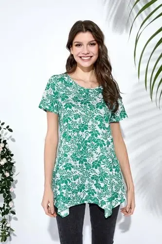 ENMAIN Tunic Tops for Women Plus Size Short Sleeve Top Loose Fit Dressy Casual Swing Summer Tunics Tops to Wear with Leggings - 2