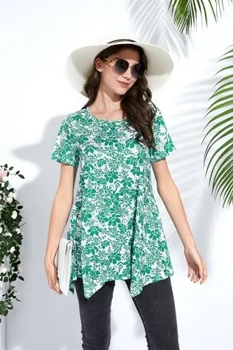 ENMAIN Tunic Tops for Women Plus Size Short Sleeve Top Loose Fit Dressy Casual Swing Summer Tunics Tops to Wear with Leggings - 9