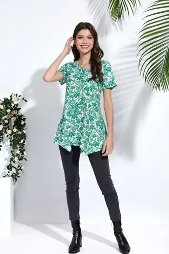 ENMAIN Tunic Tops for Women Plus Size Short Sleeve Top Loose Fit Dressy Casual Swing Summer Tunics Tops to Wear with Leggings - 3