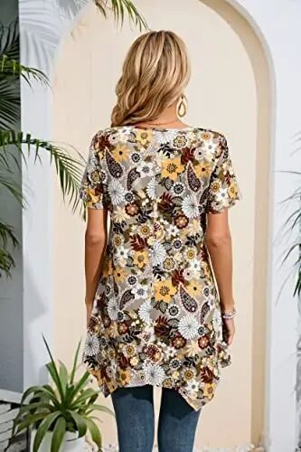 ENMAIN Tunic Tops for Women Plus Size Short Sleeve Top Loose Fit Dressy Casual Swing Summer Tunics Tops to Wear with Leggings - 5