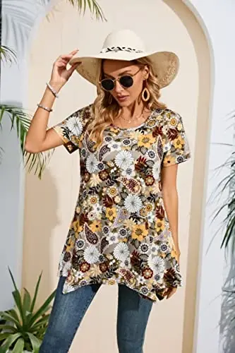 ENMAIN Tunic Tops for Women Plus Size Short Sleeve Top Loose Fit Dressy Casual Swing Summer Tunics Tops to Wear with Leggings - 4