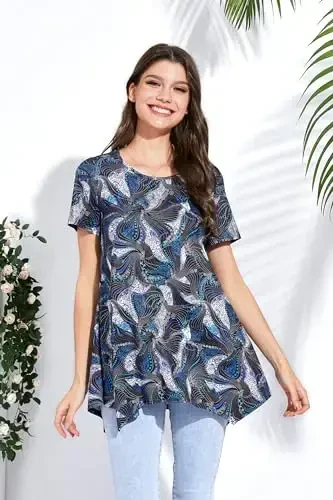 ENMAIN Tunic Tops for Women Plus Size Short Sleeve Top Loose Fit Dressy Casual Swing Summer Tunics Tops to Wear with Leggings - MODAZONE (1)