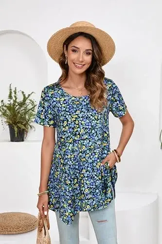 ENMAIN Tunic Tops for Women Plus Size Short Sleeve Top Loose Fit Dressy Casual Swing Summer Tunics Tops to Wear with Leggings - 3