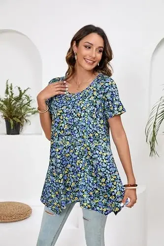 ENMAIN Tunic Tops for Women Plus Size Short Sleeve Top Loose Fit Dressy Casual Swing Summer Tunics Tops to Wear with Leggings - 4