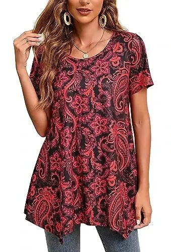 ENMAIN Tunic Tops for Women Plus Size Short Sleeve Top Loose Fit Dressy Casual Swing Summer Tunics Tops to Wear with Leggings - 2