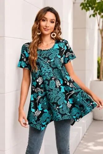 ENMAIN Tunic Tops for Women Plus Size Short Sleeve Top Loose Fit Dressy Casual Swing Summer Tunics Tops to Wear with Leggings - 3