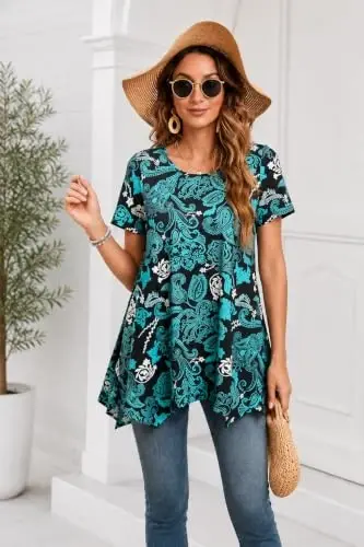ENMAIN Tunic Tops for Women Plus Size Short Sleeve Top Loose Fit Dressy Casual Swing Summer Tunics Tops to Wear with Leggings - 4