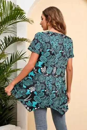 ENMAIN Tunic Tops for Women Plus Size Short Sleeve Top Loose Fit Dressy Casual Swing Summer Tunics Tops to Wear with Leggings - 5