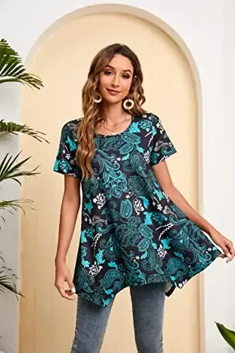 ENMAIN Tunic Tops for Women Plus Size Short Sleeve Top Loose Fit Dressy Casual Swing Summer Tunics Tops to Wear with Leggings - 3
