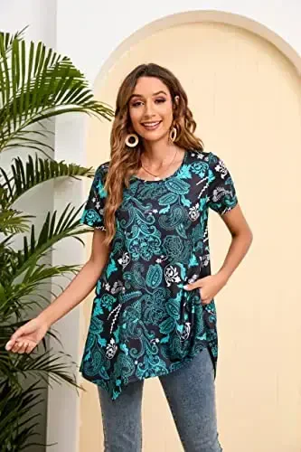 ENMAIN Tunic Tops for Women Plus Size Short Sleeve Top Loose Fit Dressy Casual Swing Summer Tunics Tops to Wear with Leggings - 4