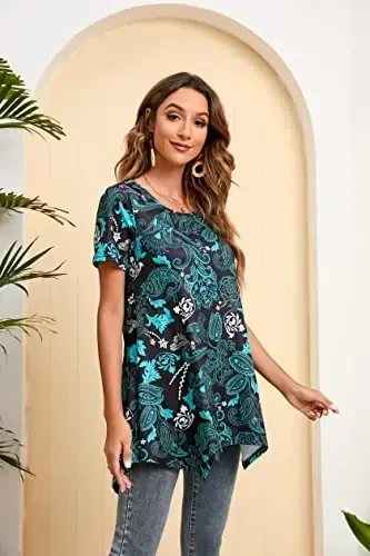 ENMAIN Tunic Tops for Women Plus Size Short Sleeve Top Loose Fit Dressy Casual Swing Summer Tunics Tops to Wear with Leggings - 5