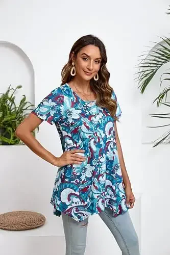 ENMAIN Tunic Tops for Women Plus Size Short Sleeve Top Loose Fit Dressy Casual Swing Summer Tunics Tops to Wear with Leggings - 3