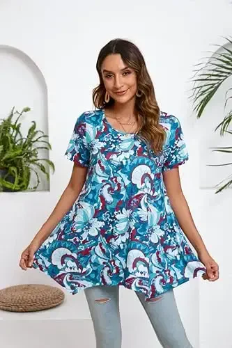 ENMAIN Tunic Tops for Women Plus Size Short Sleeve Top Loose Fit Dressy Casual Swing Summer Tunics Tops to Wear with Leggings - 4