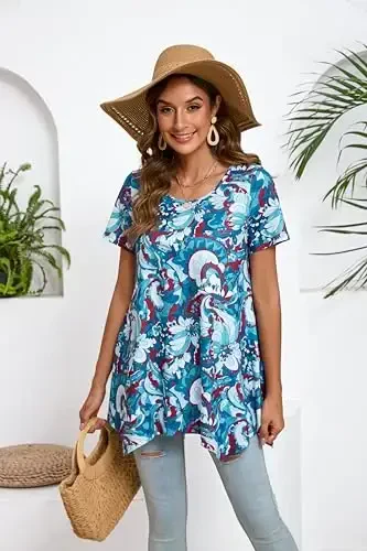 ENMAIN Tunic Tops for Women Plus Size Short Sleeve Top Loose Fit Dressy Casual Swing Summer Tunics Tops to Wear with Leggings - 5