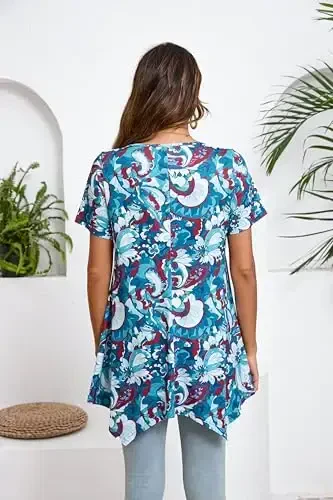 ENMAIN Tunic Tops for Women Plus Size Short Sleeve Top Loose Fit Dressy Casual Swing Summer Tunics Tops to Wear with Leggings - 6