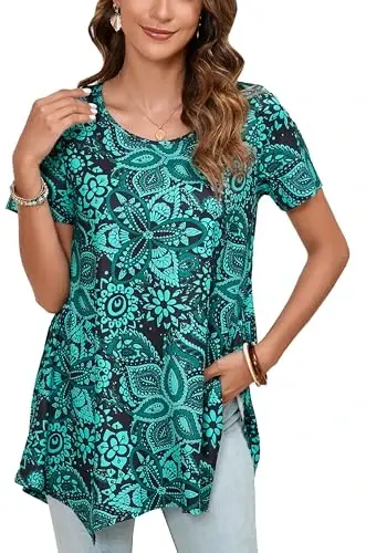 ENMAIN Tunic Tops for Women Plus Size Short Sleeve Top Loose Fit Dressy Casual Swing Summer Tunics Tops to Wear with Leggings - 8