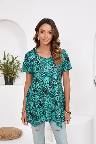ENMAIN Tunic Tops for Women Plus Size Short Sleeve Top Loose Fit Dressy Casual Swing Summer Tunics Tops to Wear with Leggings - 10