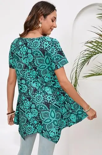 ENMAIN Tunic Tops for Women Plus Size Short Sleeve Top Loose Fit Dressy Casual Swing Summer Tunics Tops to Wear with Leggings - 13