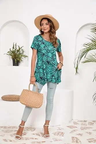 ENMAIN Tunic Tops for Women Plus Size Short Sleeve Top Loose Fit Dressy Casual Swing Summer Tunics Tops to Wear with Leggings - 14