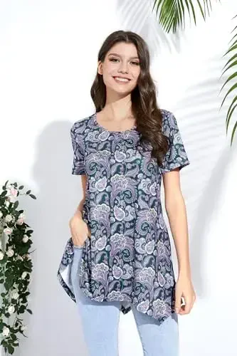 ENMAIN Tunic Tops for Women Plus Size Short Sleeve Top Loose Fit Dressy Casual Swing Summer Tunics Tops to Wear with Leggings - 3