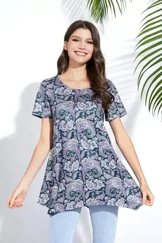 ENMAIN Tunic Tops for Women Plus Size Short Sleeve Top Loose Fit Dressy Casual Swing Summer Tunics Tops to Wear with Leggings - 4