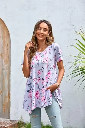 ENMAIN Tunic Tops for Women Plus Size Short Sleeve Top Loose Fit Dressy Casual Swing Summer Tunics Tops to Wear with Leggings - 3