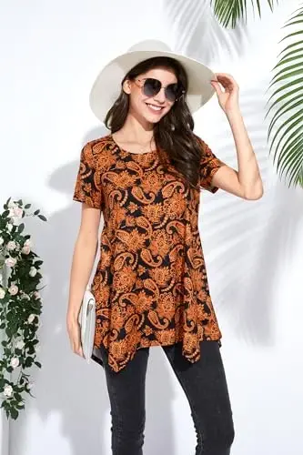 ENMAIN Tunic Tops for Women Plus Size Short Sleeve Top Loose Fit Dressy Casual Swing Summer Tunics Tops to Wear with Leggings - 3
