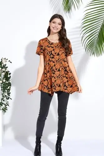 ENMAIN Tunic Tops for Women Plus Size Short Sleeve Top Loose Fit Dressy Casual Swing Summer Tunics Tops to Wear with Leggings - 6