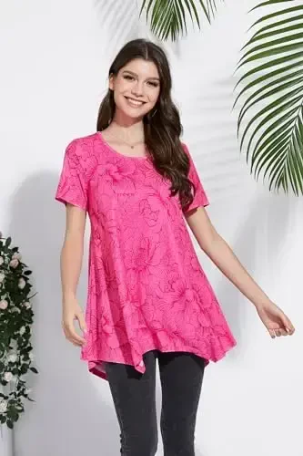 ENMAIN Tunic Tops for Women Plus Size Short Sleeve Top Loose Fit Dressy Casual Swing Summer Tunics Tops to Wear with Leggings - 2