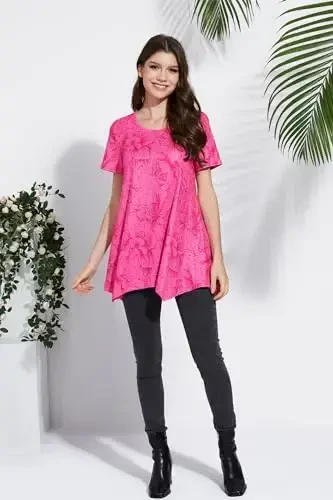 ENMAIN Tunic Tops for Women Plus Size Short Sleeve Top Loose Fit Dressy Casual Swing Summer Tunics Tops to Wear with Leggings - 4