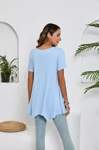 ENMAIN Tunic Tops for Women Plus Size Short Sleeve Top Loose Fit Dressy Casual Swing Summer Tunics Tops to Wear with Leggings - 3