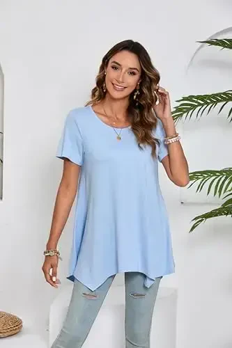 ENMAIN Tunic Tops for Women Plus Size Short Sleeve Top Loose Fit Dressy Casual Swing Summer Tunics Tops to Wear with Leggings - 4