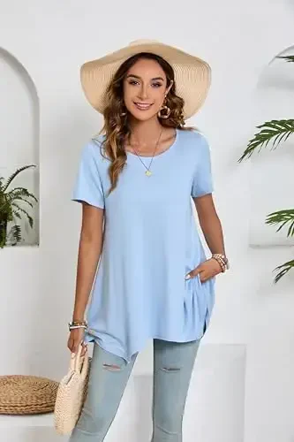 ENMAIN Tunic Tops for Women Plus Size Short Sleeve Top Loose Fit Dressy Casual Swing Summer Tunics Tops to Wear with Leggings - 5