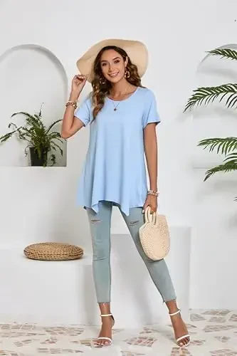 ENMAIN Tunic Tops for Women Plus Size Short Sleeve Top Loose Fit Dressy Casual Swing Summer Tunics Tops to Wear with Leggings - 6