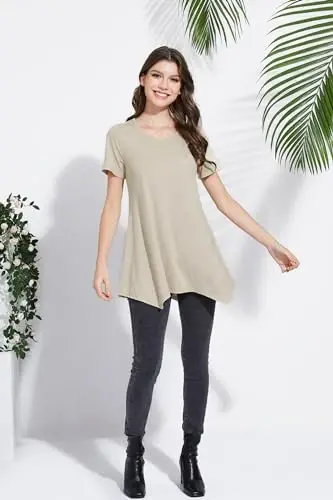 ENMAIN Tunic Tops for Women Plus Size Short Sleeve Top Loose Fit Dressy Casual Swing Summer Tunics Tops to Wear with Leggings - 4