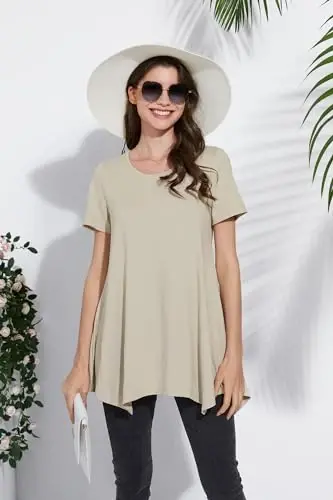 ENMAIN Tunic Tops for Women Plus Size Short Sleeve Top Loose Fit Dressy Casual Swing Summer Tunics Tops to Wear with Leggings - 6