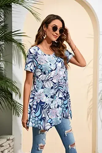 ENMAIN Tunic Tops for Women Plus Size Short Sleeve Top Loose Fit Dressy Casual Swing Summer Tunics Tops to Wear with Leggings - 3