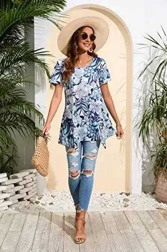 ENMAIN Tunic Tops for Women Plus Size Short Sleeve Top Loose Fit Dressy Casual Swing Summer Tunics Tops to Wear with Leggings - 4