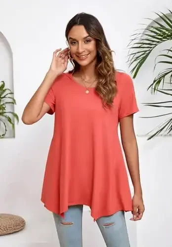 ENMAIN Tunic Tops for Women Plus Size Short Sleeve Top Loose Fit Dressy Casual Swing Summer Tunics Tops to Wear with Leggings - 2
