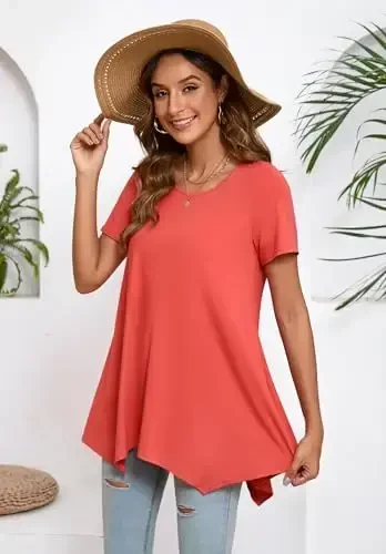 ENMAIN Tunic Tops for Women Plus Size Short Sleeve Top Loose Fit Dressy Casual Swing Summer Tunics Tops to Wear with Leggings - 5